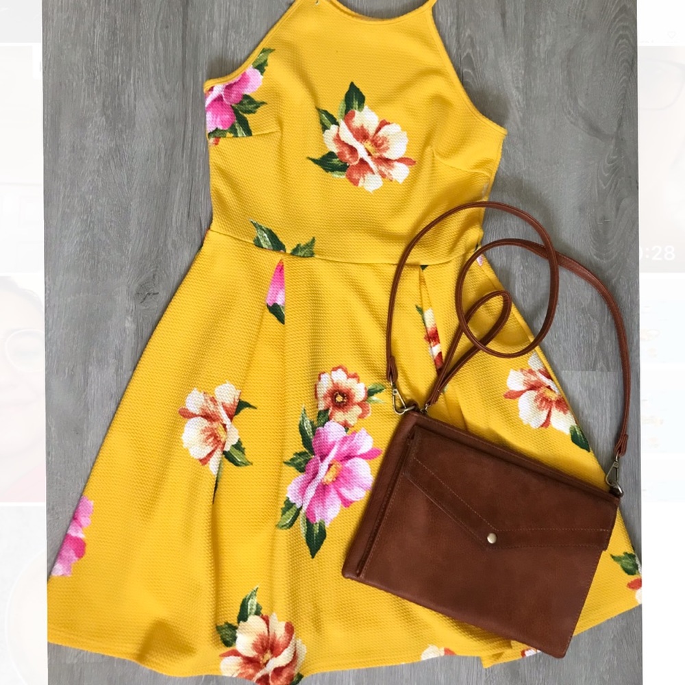 Yellow floral dress with pink flowers